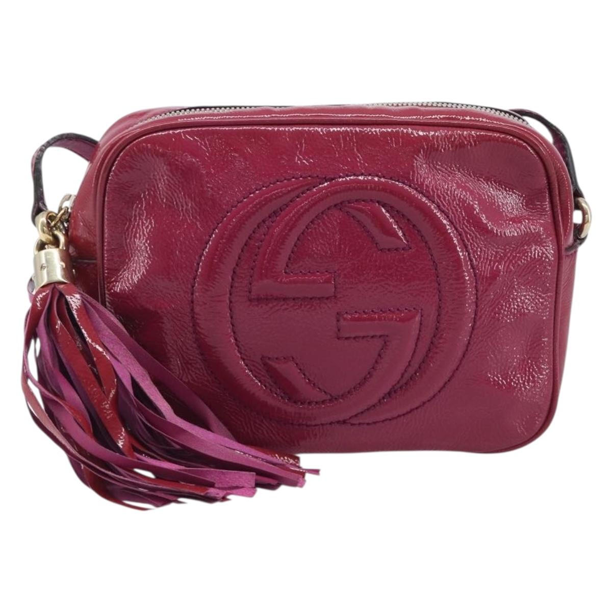 GUCCI Soho Shoulder Bag Patent Pink Gold Tone 308364 Auth BA16630