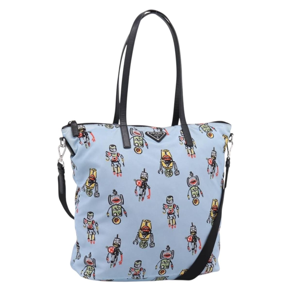 PRADA Tote Bag Nylon 2way Light Blue Silver Auth BA16632A