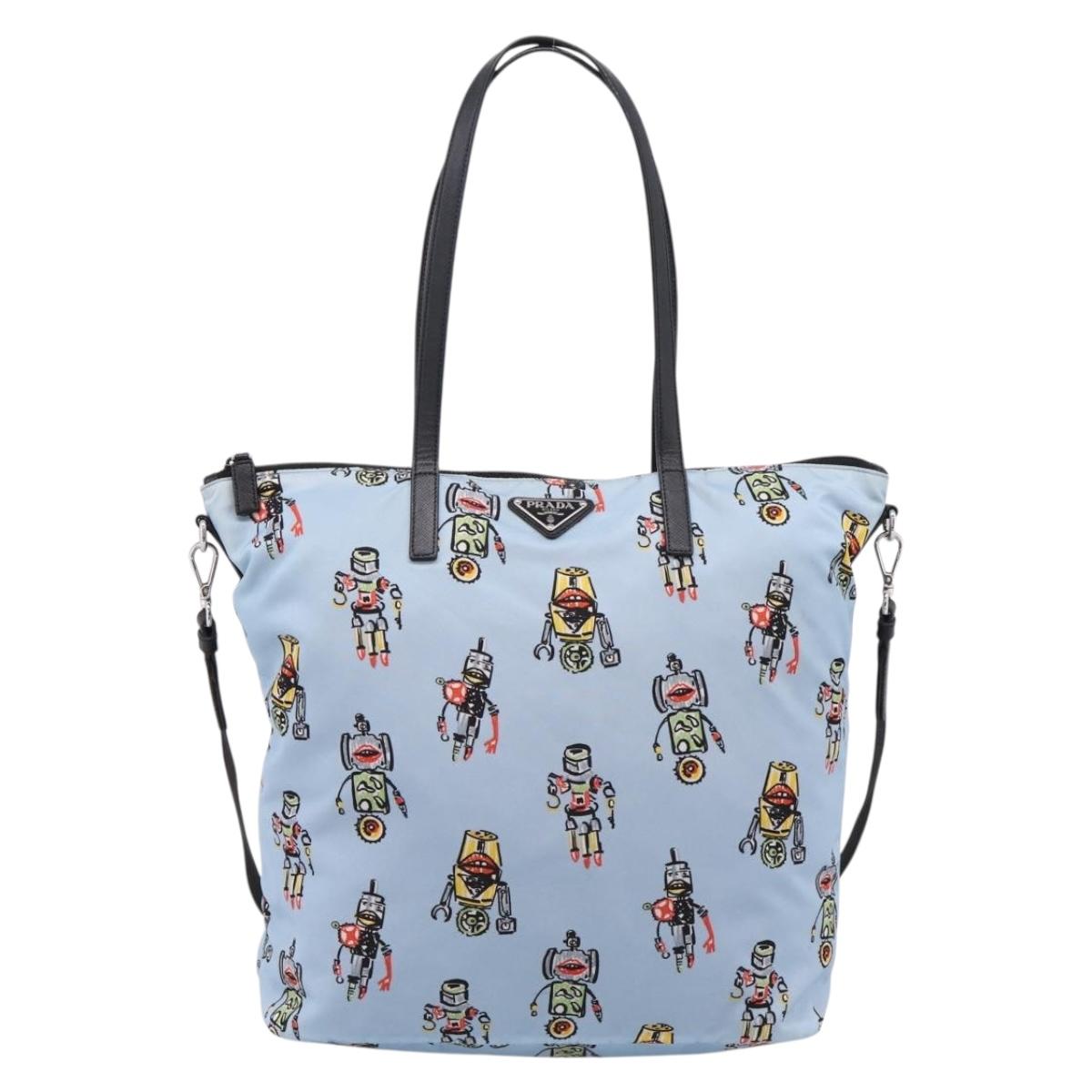 PRADA Tote Bag Nylon 2way Light Blue Silver Auth BA16632A