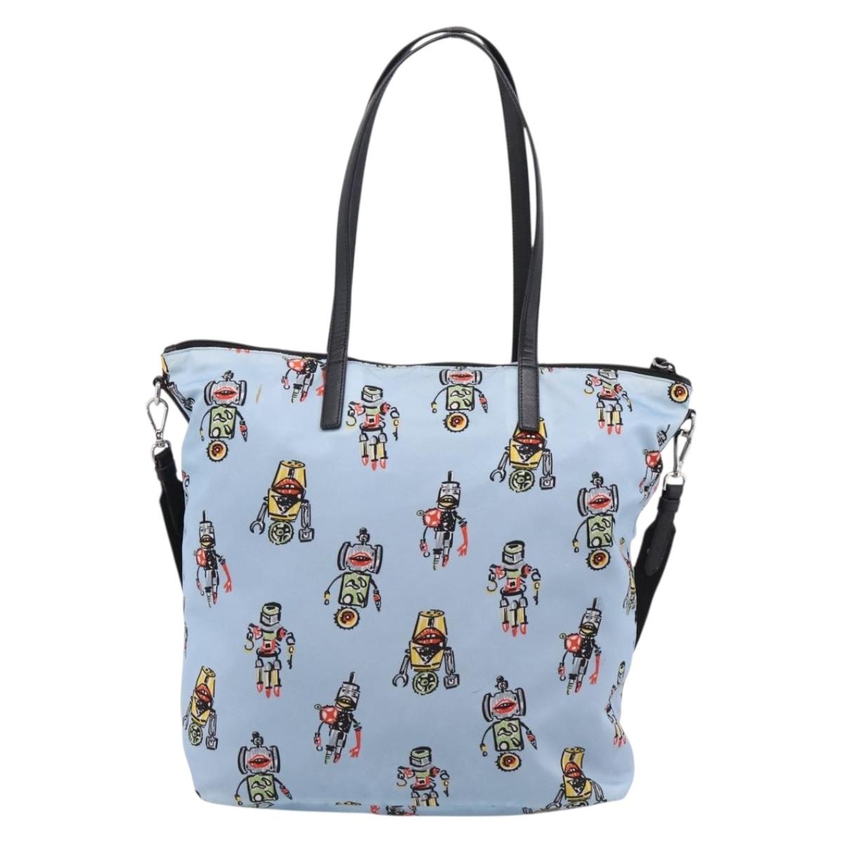 PRADA Tote Bag Nylon 2way Light Blue Silver Auth BA16632A