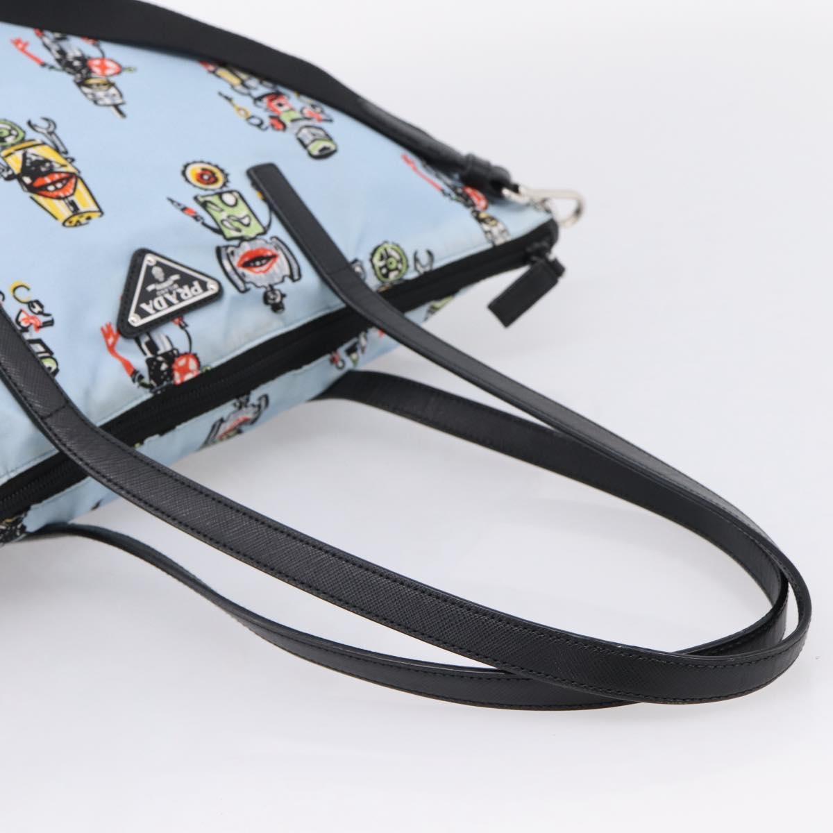 PRADA Tote Bag Nylon 2way Light Blue Silver Auth BA16632A