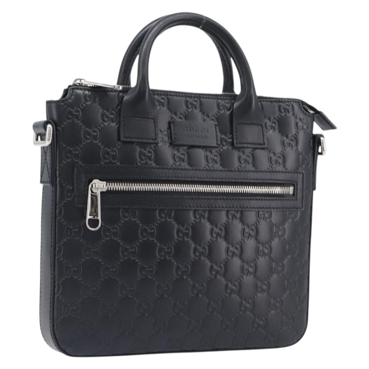 GUCCI GuccissimaGG Hand Bag Leather Black Silver 406410 Auth BA16633A