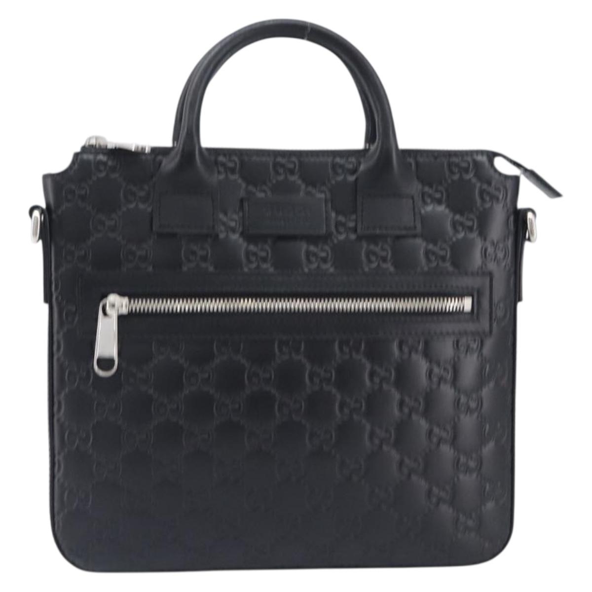 GUCCI GuccissimaGG Hand Bag Leather Black Silver 406410 Auth BA16633A