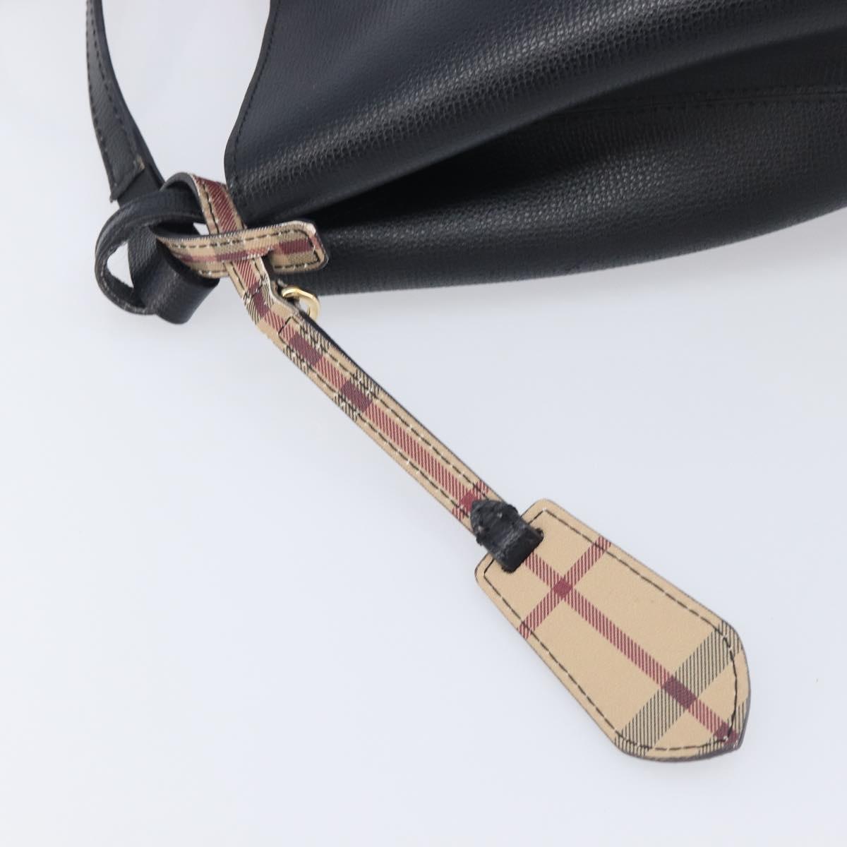 BURBERRY Shoulder Bag Leather Black Gold Tone Auth BA16639