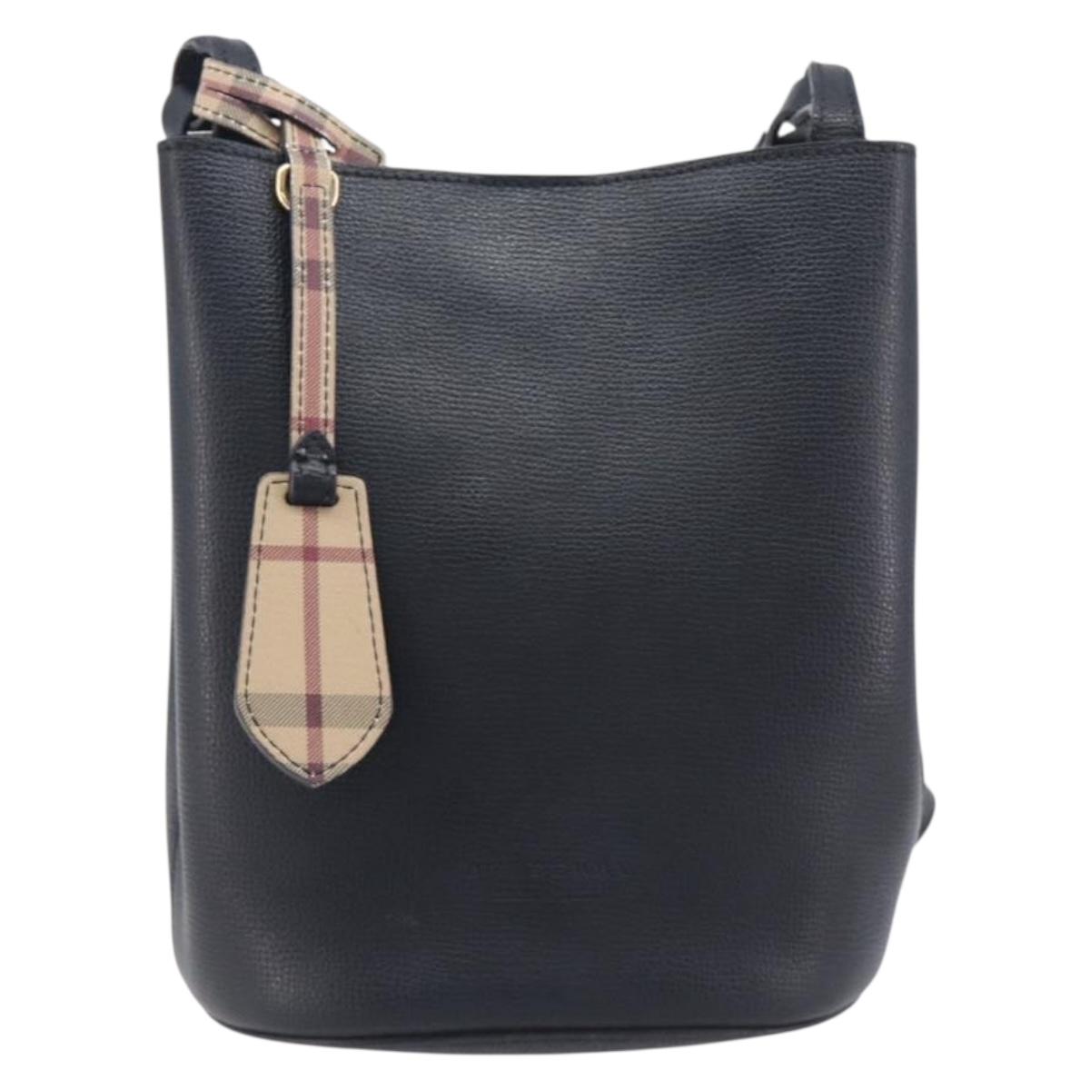 BURBERRY Shoulder Bag Leather Black Gold Tone Auth BA16639