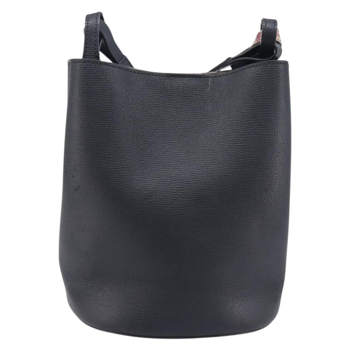 BURBERRY Shoulder Bag Leather Black Gold Tone Auth BA16639