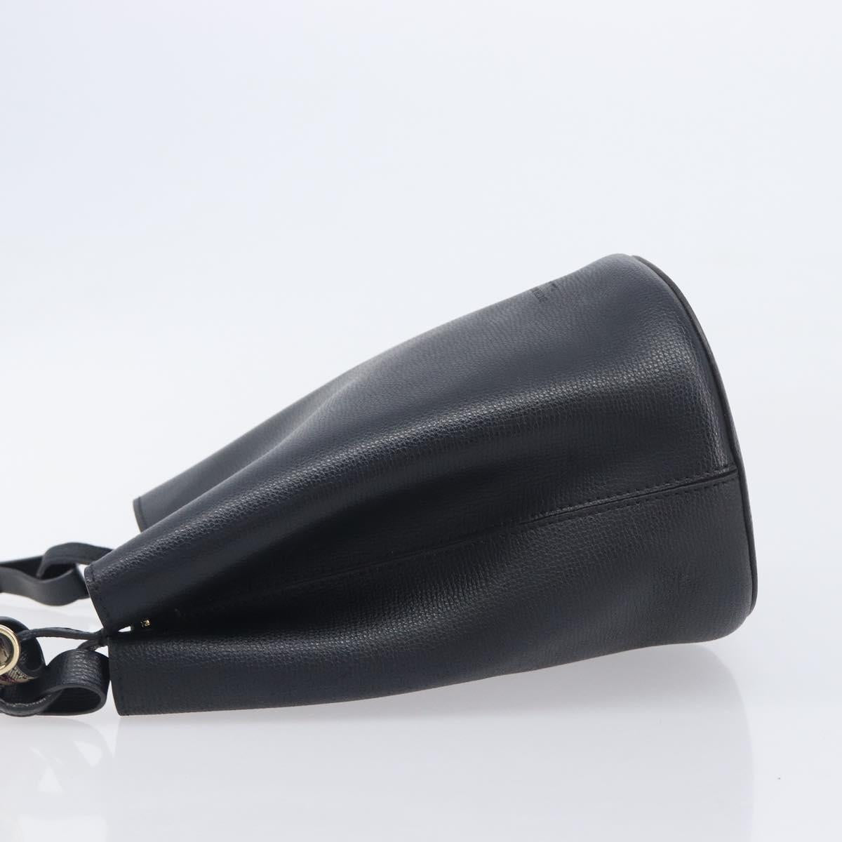 BURBERRY Shoulder Bag Leather Black Gold Tone Auth BA16639