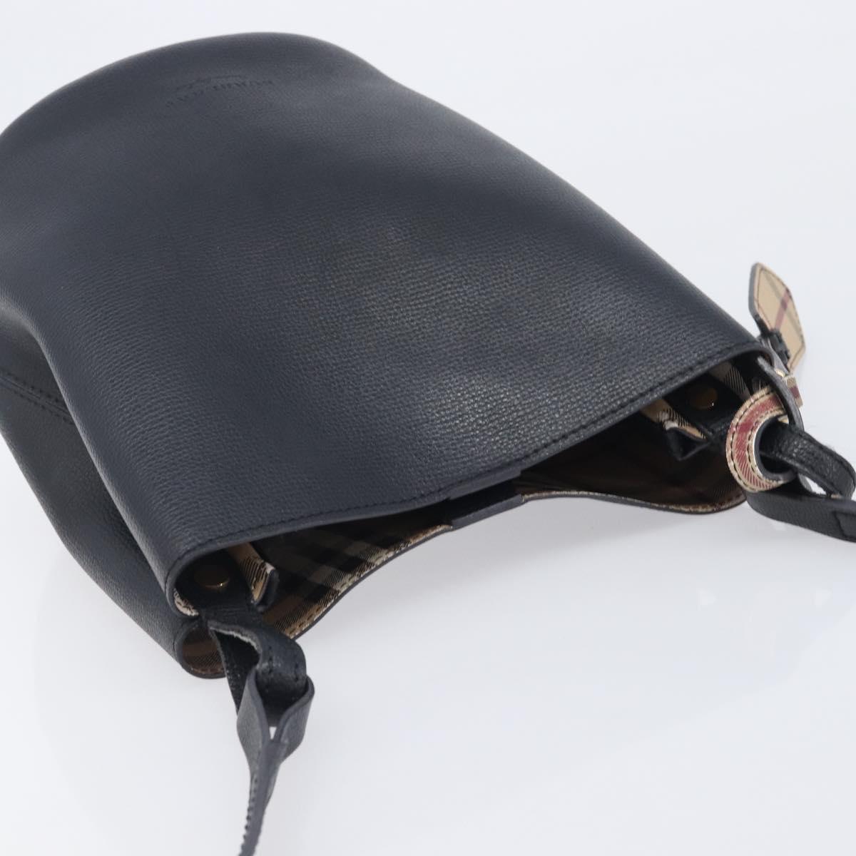 BURBERRY Shoulder Bag Leather Black Gold Tone Auth BA16639