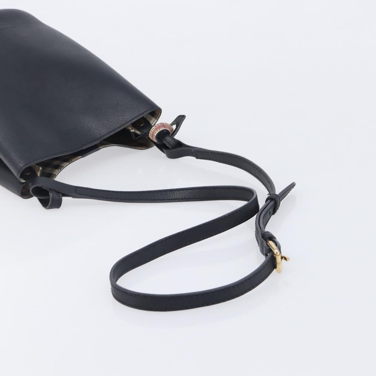 BURBERRY Shoulder Bag Leather Black Gold Tone Auth BA16639