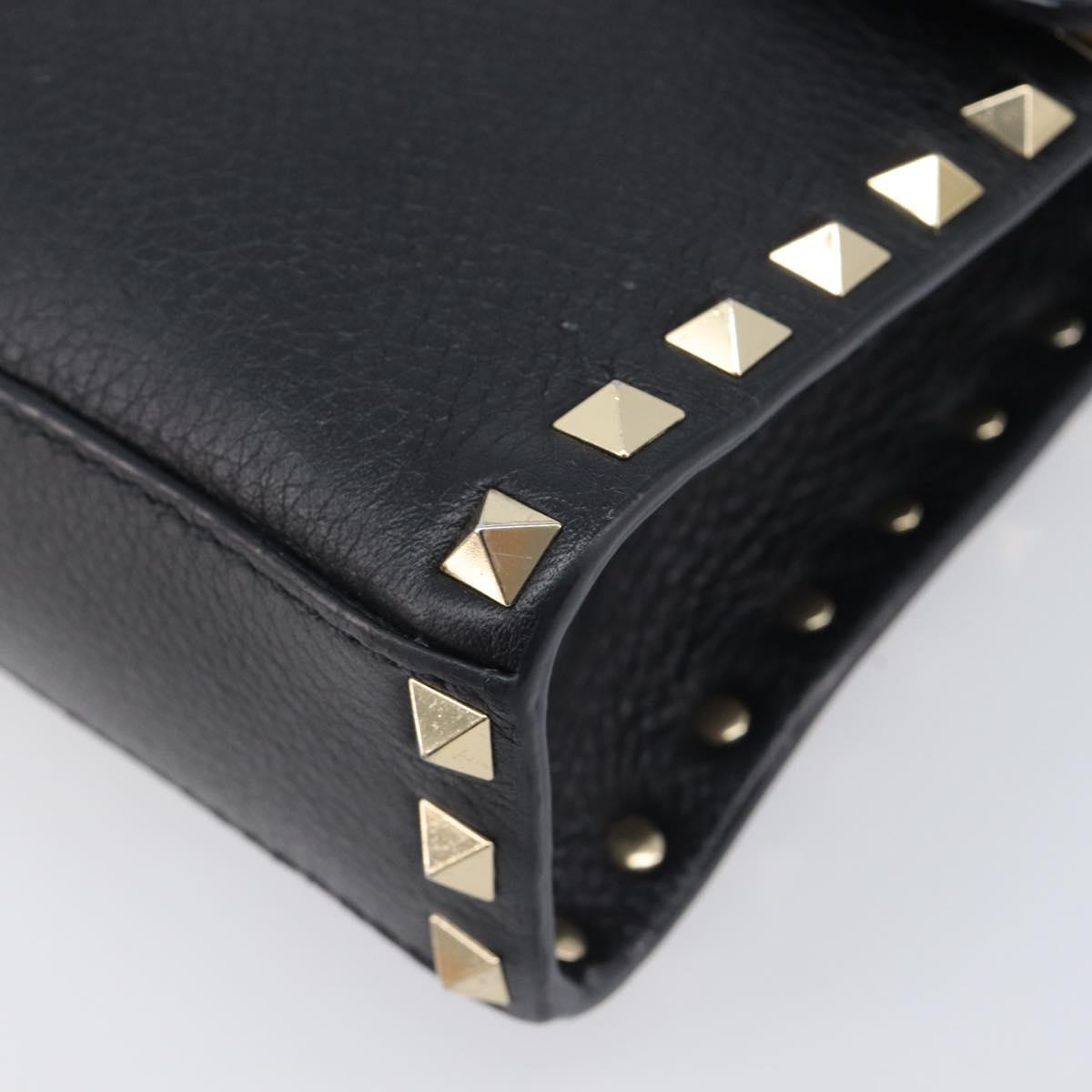 Valentino Rock studs Shoulder Bag Leather Black Gold Tone Auth BA16640A