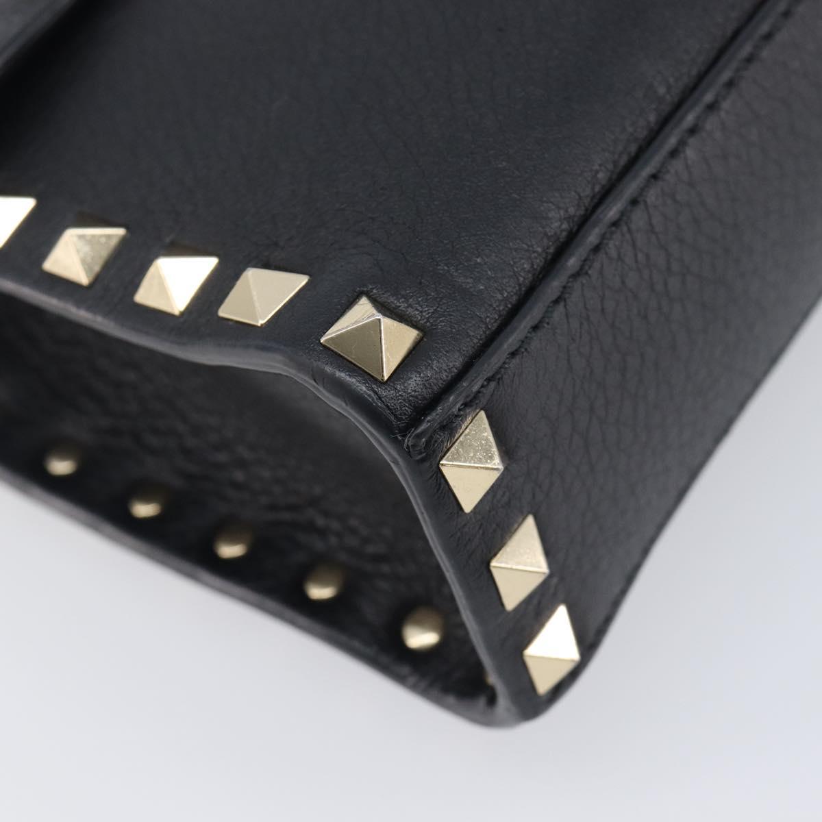 Valentino Rock studs Shoulder Bag Leather Black Gold Tone Auth BA16640A