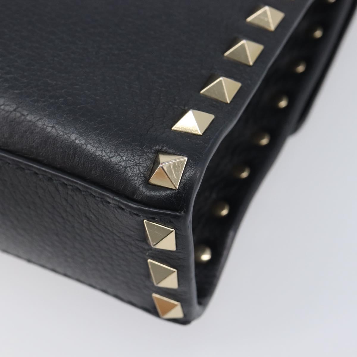 Valentino Rock studs Shoulder Bag Leather Black Gold Tone Auth BA16640A