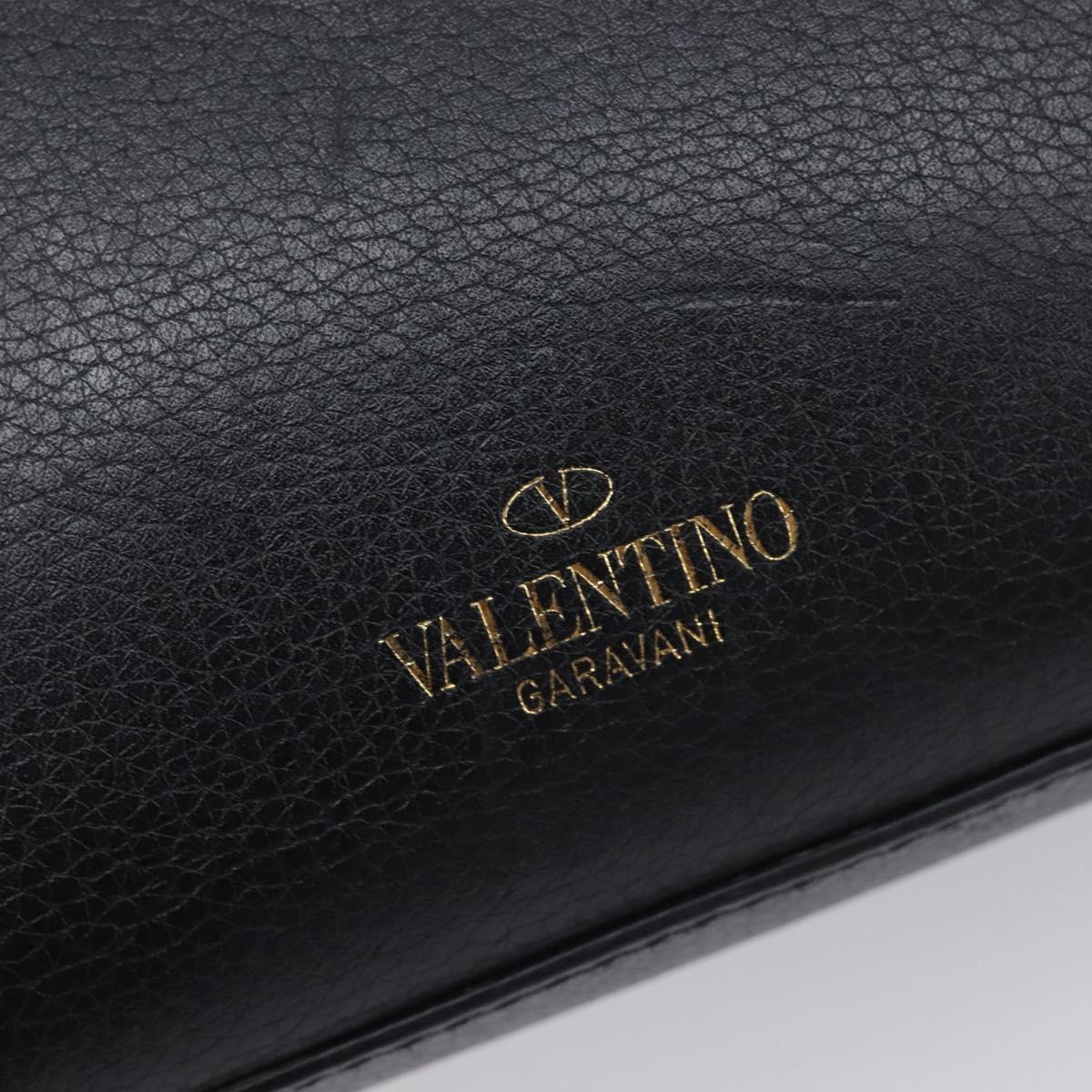 Valentino Rock studs Shoulder Bag Leather Black Gold Tone Auth BA16640A
