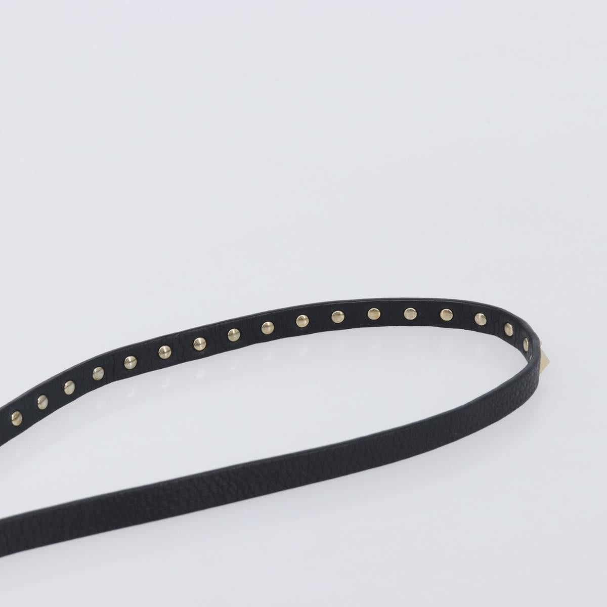 Valentino Rock studs Shoulder Bag Leather Black Gold Tone Auth BA16640A