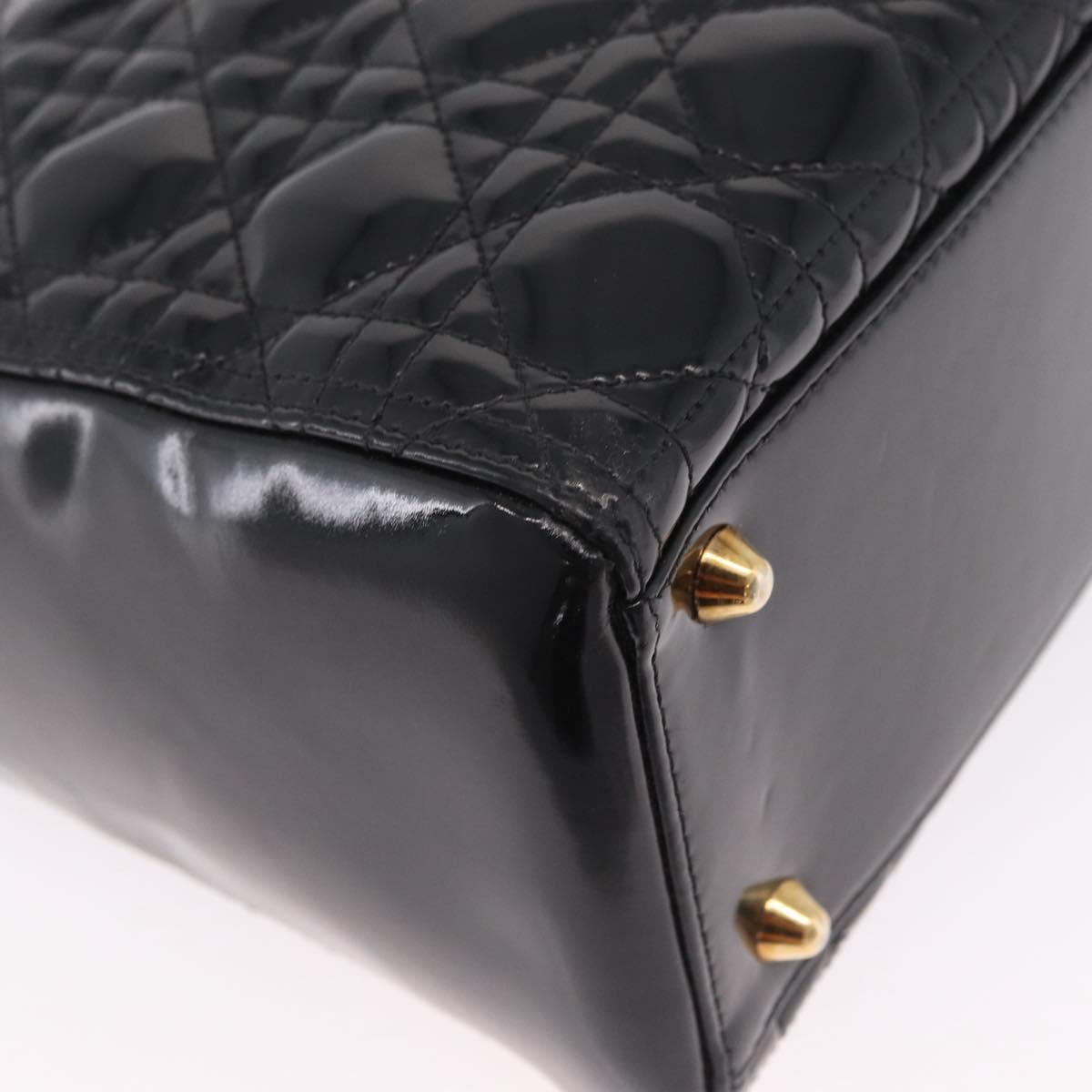 Christian Dior Lady Dior Canage Hand Bag Patent 2way Black Gold Auth BA16643