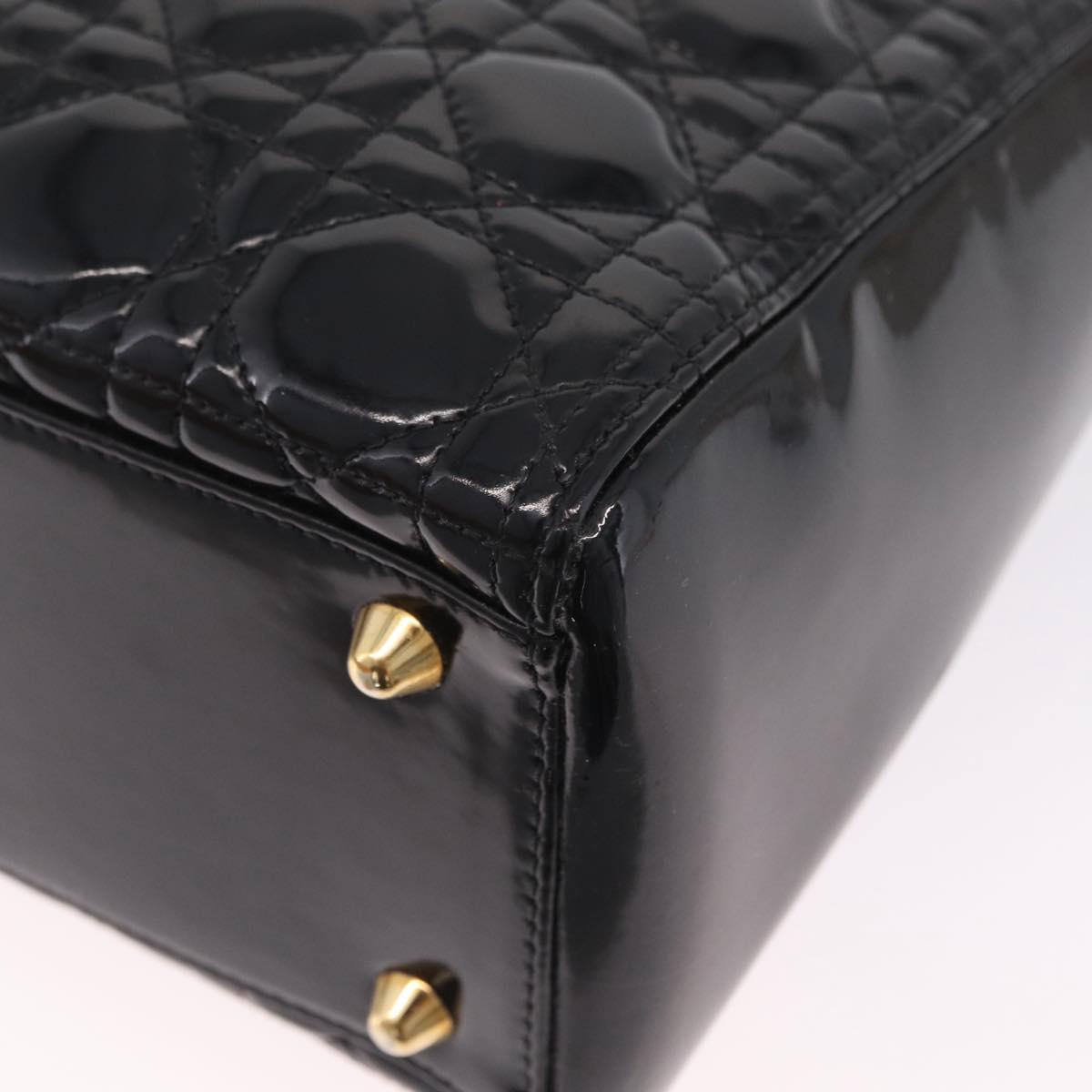 Christian Dior Lady Dior Canage Hand Bag Patent 2way Black Gold Auth BA16643