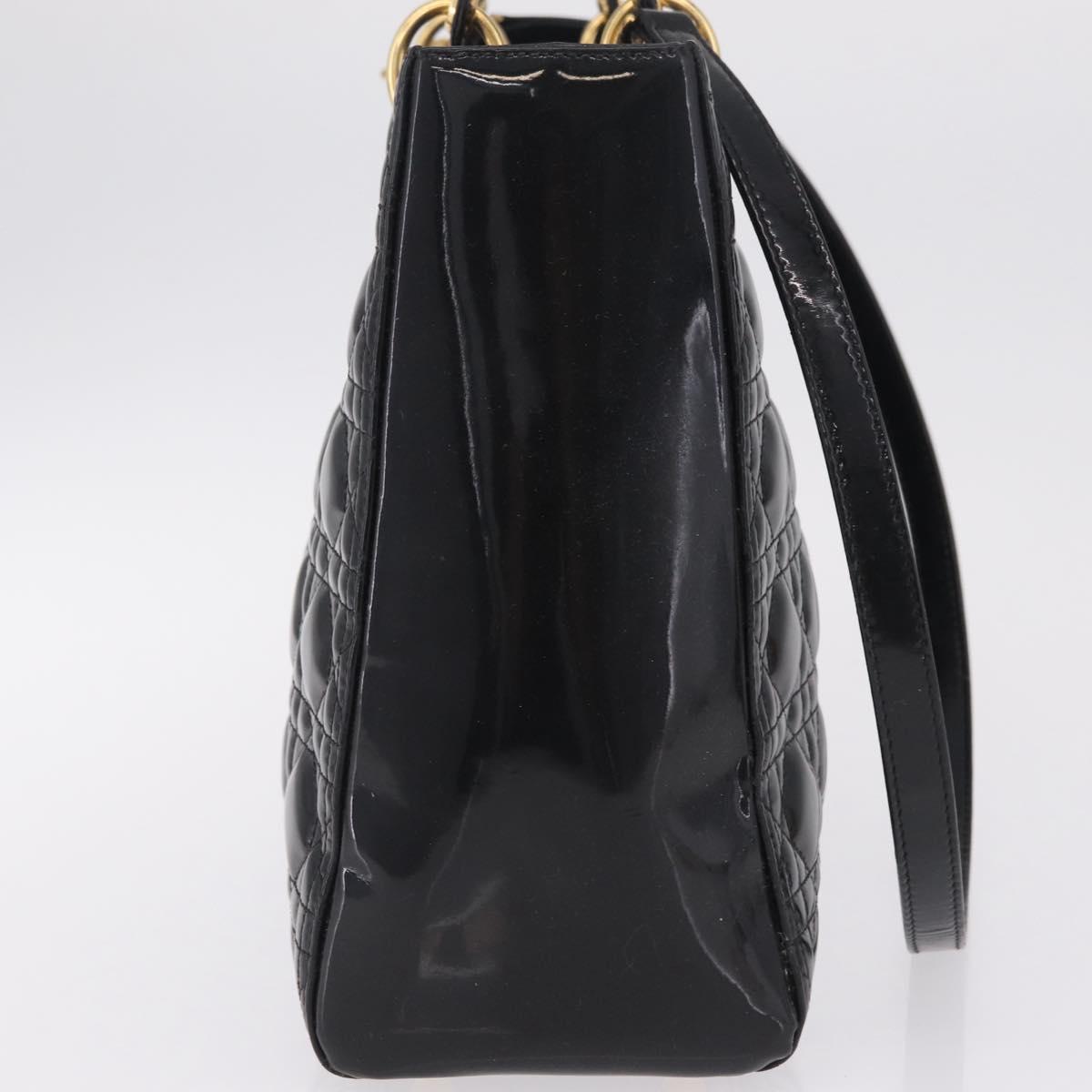 Christian Dior Lady Dior Canage Hand Bag Patent 2way Black Gold Auth BA16643