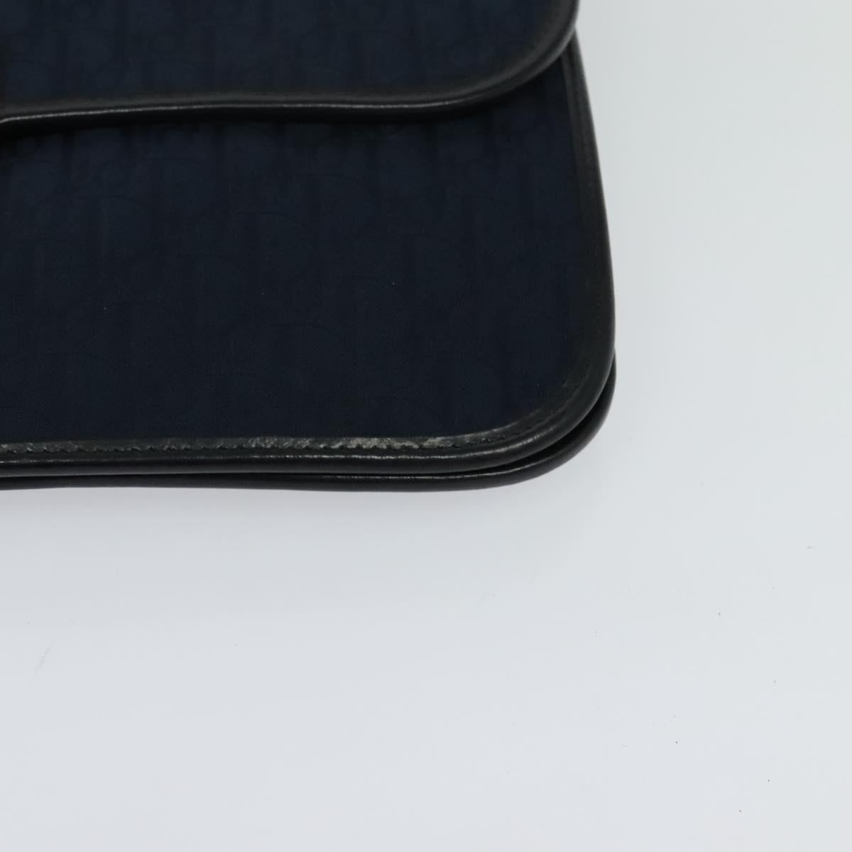 Christian Dior Trotter Canvas Shoulder Bag Navy Gold Auth BA1665