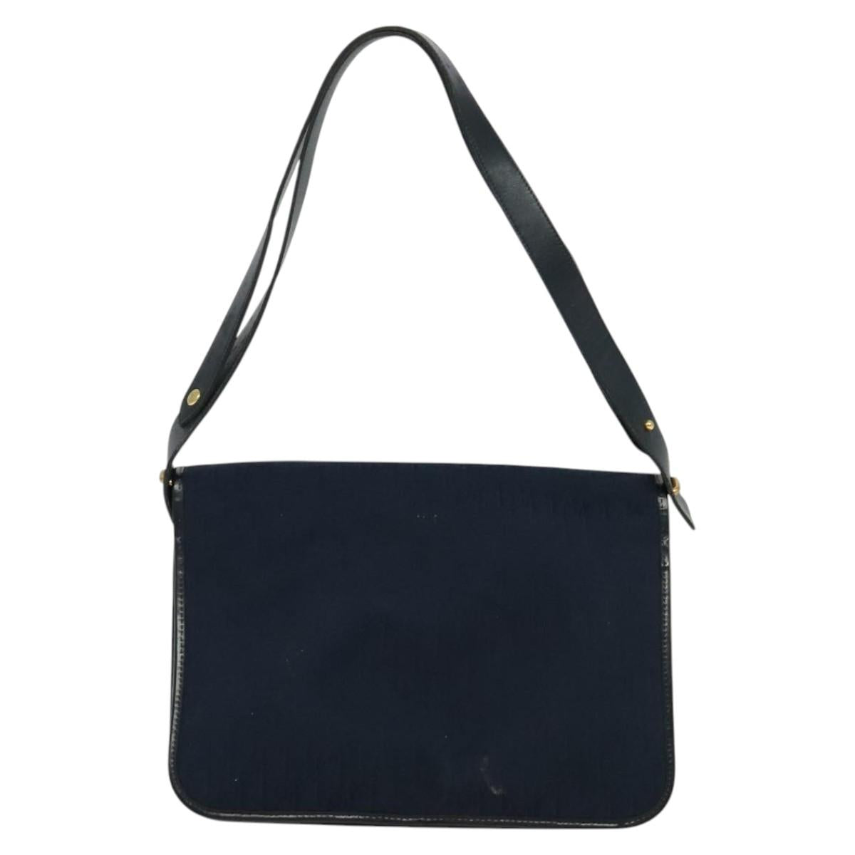 Christian Dior Trotter Canvas Shoulder Bag Navy Gold Auth BA1665