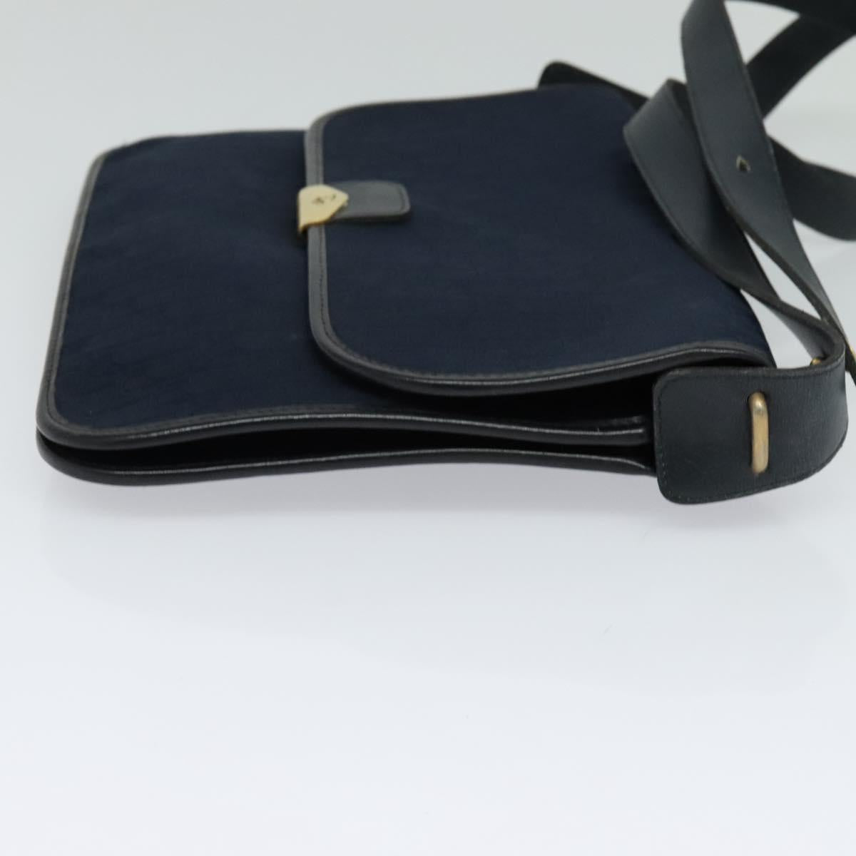 Christian Dior Trotter Canvas Shoulder Bag Navy Gold Auth BA1665