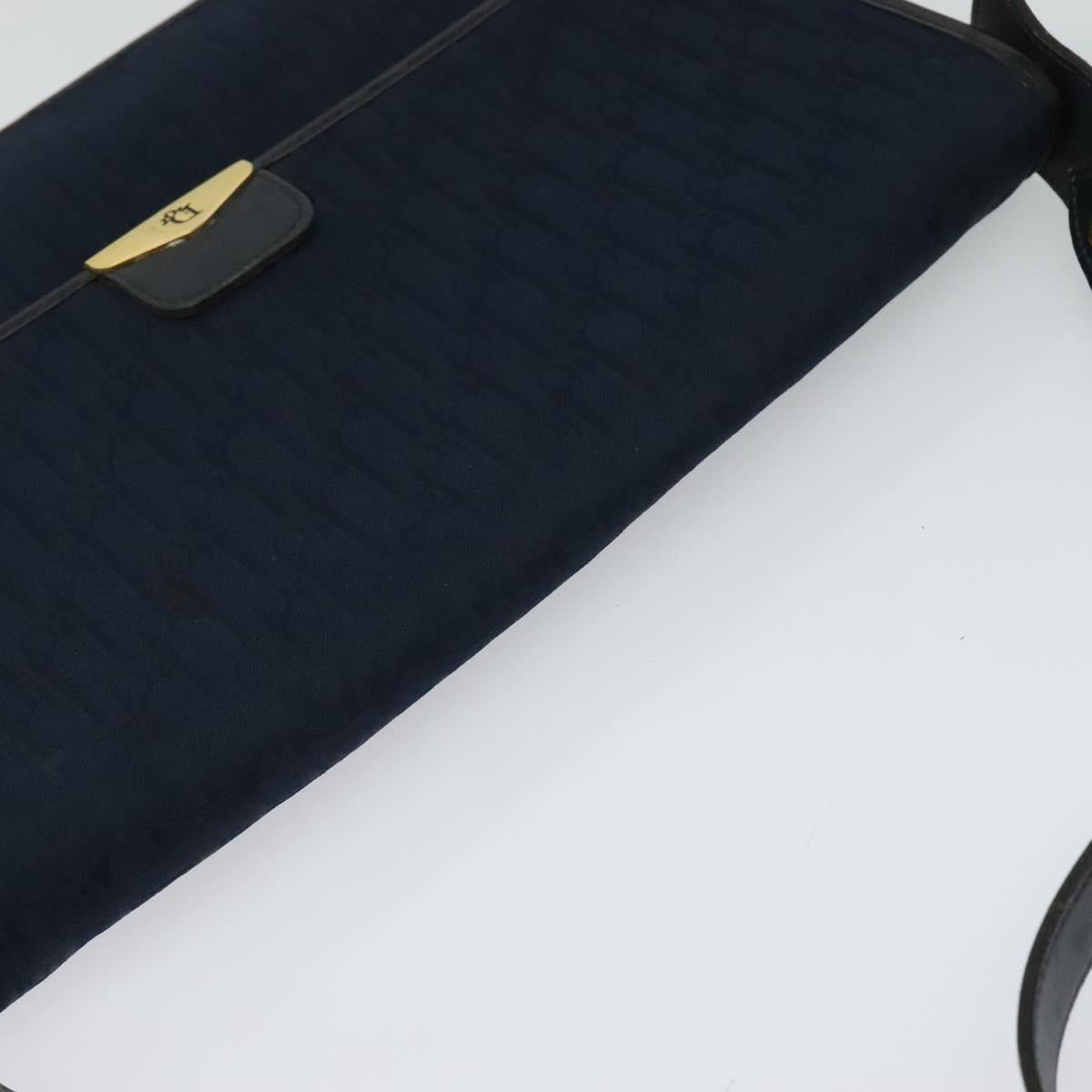 Christian Dior Trotter Canvas Shoulder Bag Navy Gold Auth BA1665