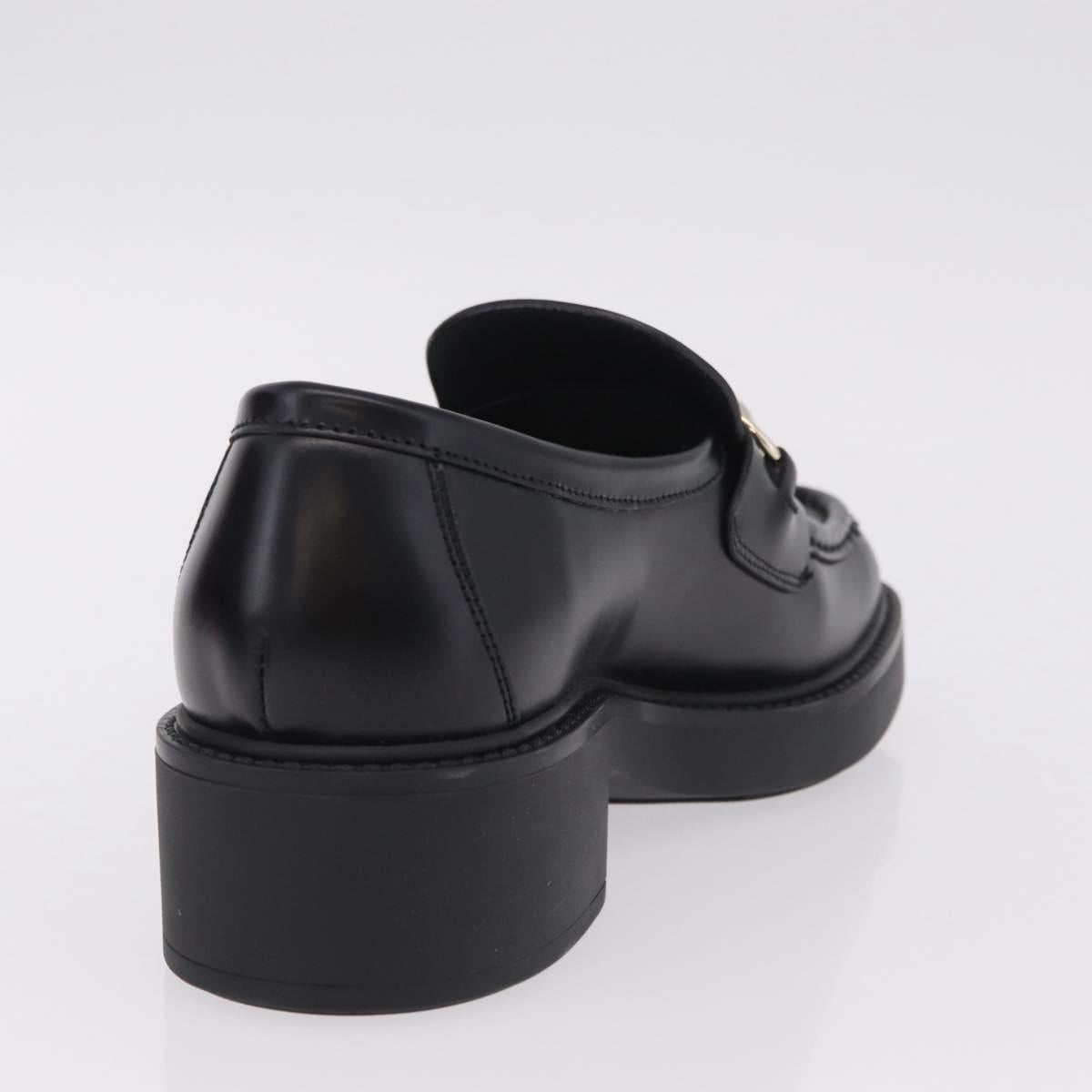 GUCCI Horsebit loafers Leather 37 1/2 Black Silver Auth BA16654M