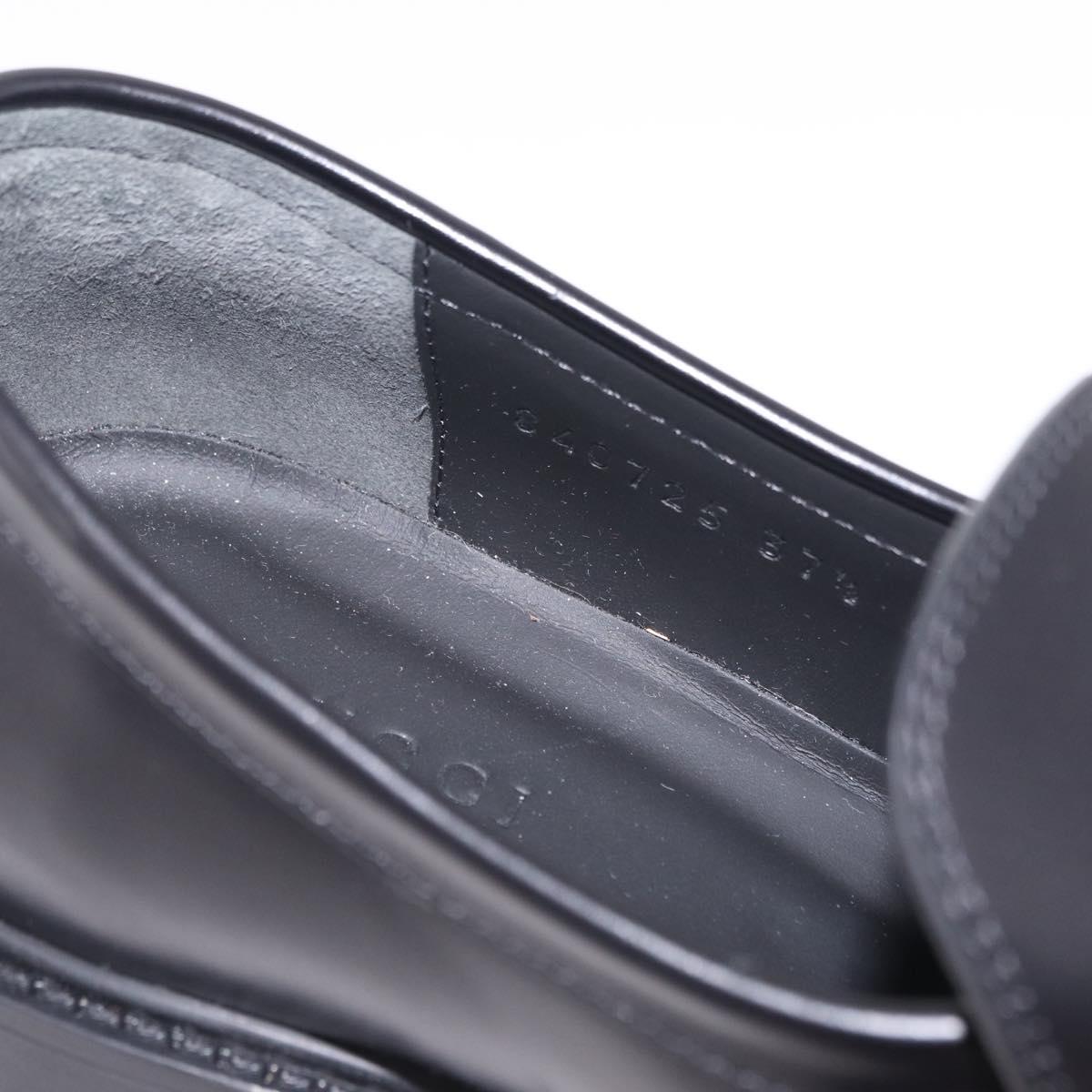 GUCCI Horsebit loafers Leather 37 1/2 Black Silver Auth BA16654M