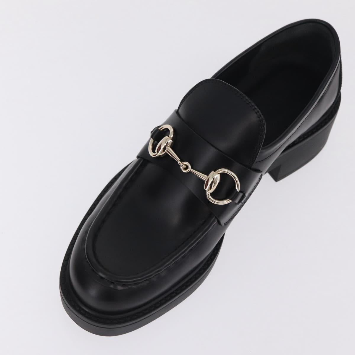 GUCCI Horsebit loafers Leather 37 1/2 Black Silver Auth BA16654M