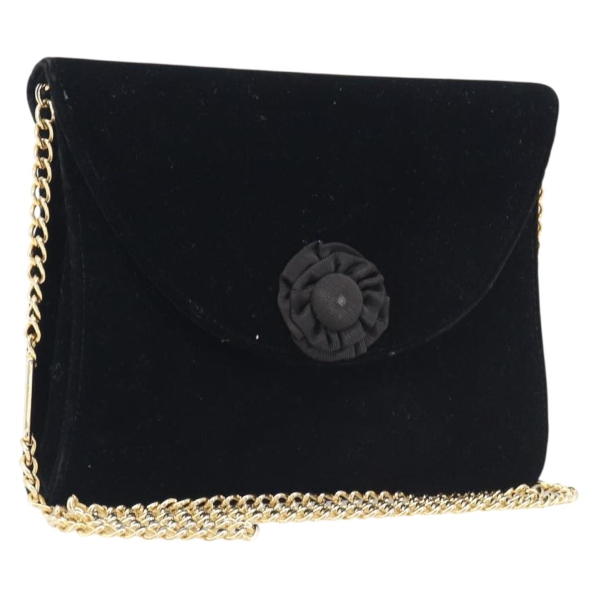 Salvatore Ferragamo Chain Shoulder Bag Velor Black Gold Tone Auth BA16656