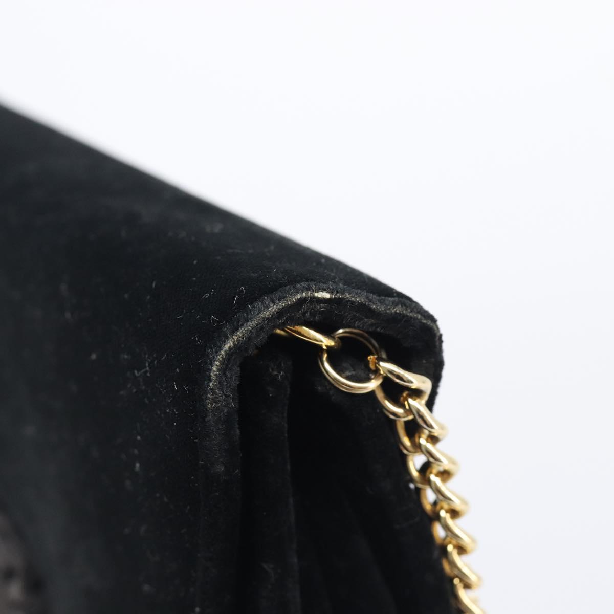 Salvatore Ferragamo Chain Shoulder Bag Velor Black Gold Tone Auth BA16656