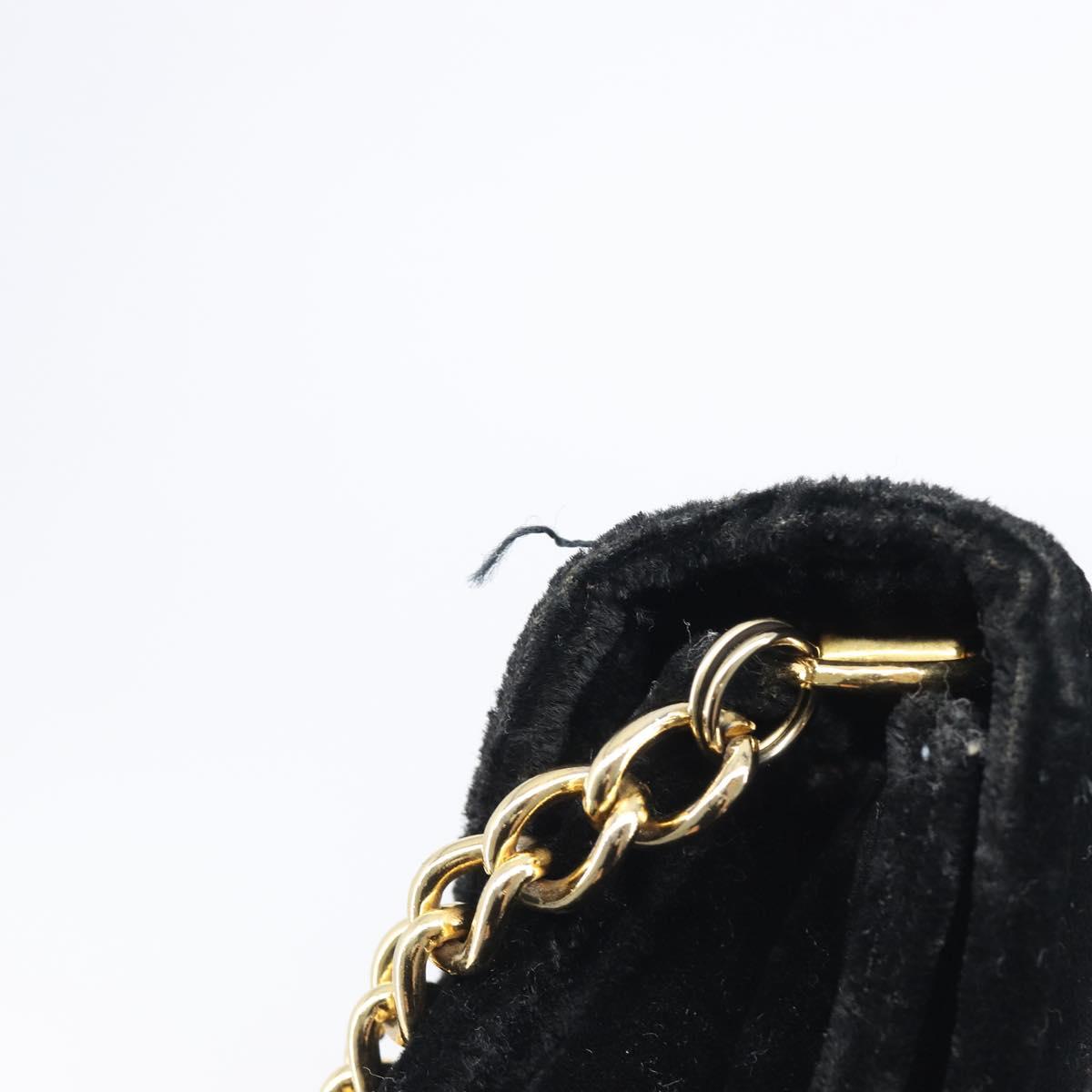 Salvatore Ferragamo Chain Shoulder Bag Velor Black Gold Tone Auth BA16656