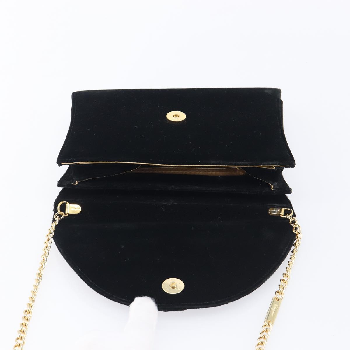 Salvatore Ferragamo Chain Shoulder Bag Velor Black Gold Tone Auth BA16656