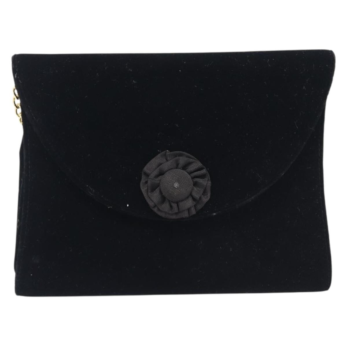 Salvatore Ferragamo Chain Shoulder Bag Velor Black Gold Tone Auth BA16656