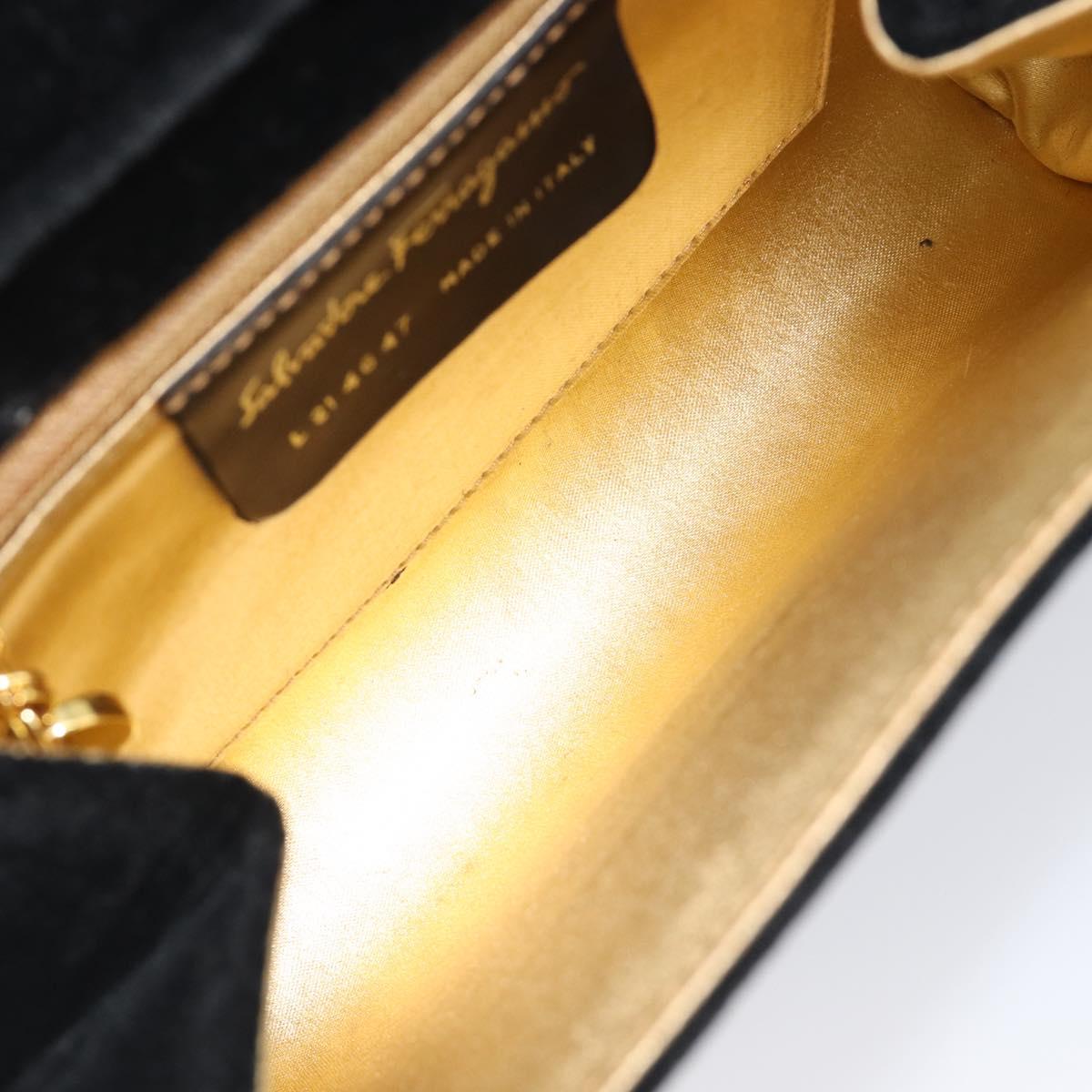 Salvatore Ferragamo Chain Shoulder Bag Velor Black Gold Tone Auth BA16656
