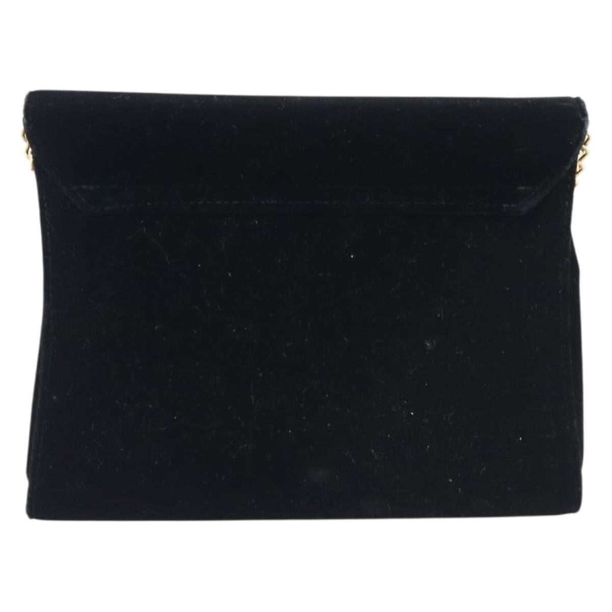 Salvatore Ferragamo Chain Shoulder Bag Velor Black Gold Tone Auth BA16656