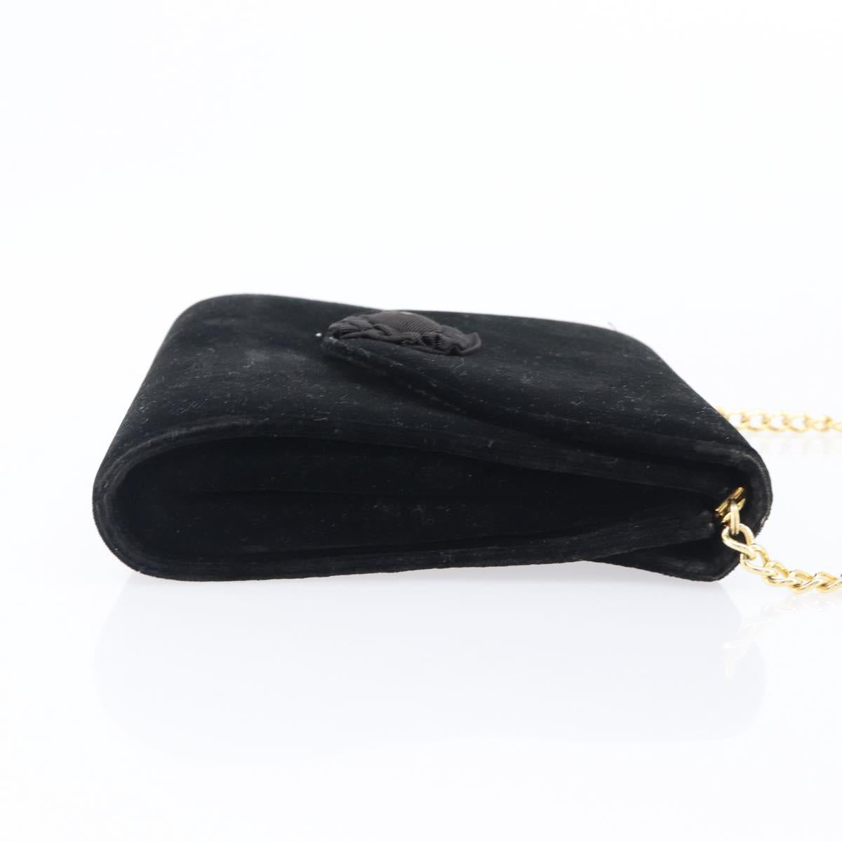 Salvatore Ferragamo Chain Shoulder Bag Velor Black Gold Tone Auth BA16656