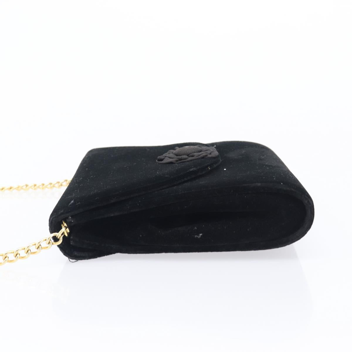 Salvatore Ferragamo Chain Shoulder Bag Velor Black Gold Tone Auth BA16656