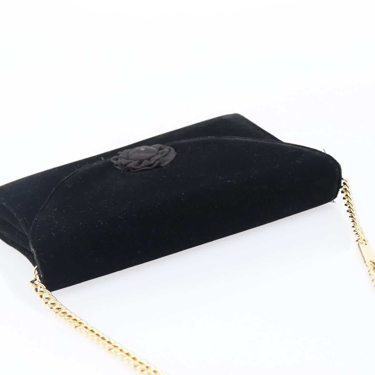 Salvatore Ferragamo Chain Shoulder Bag Velor Black Gold Tone Auth BA16656