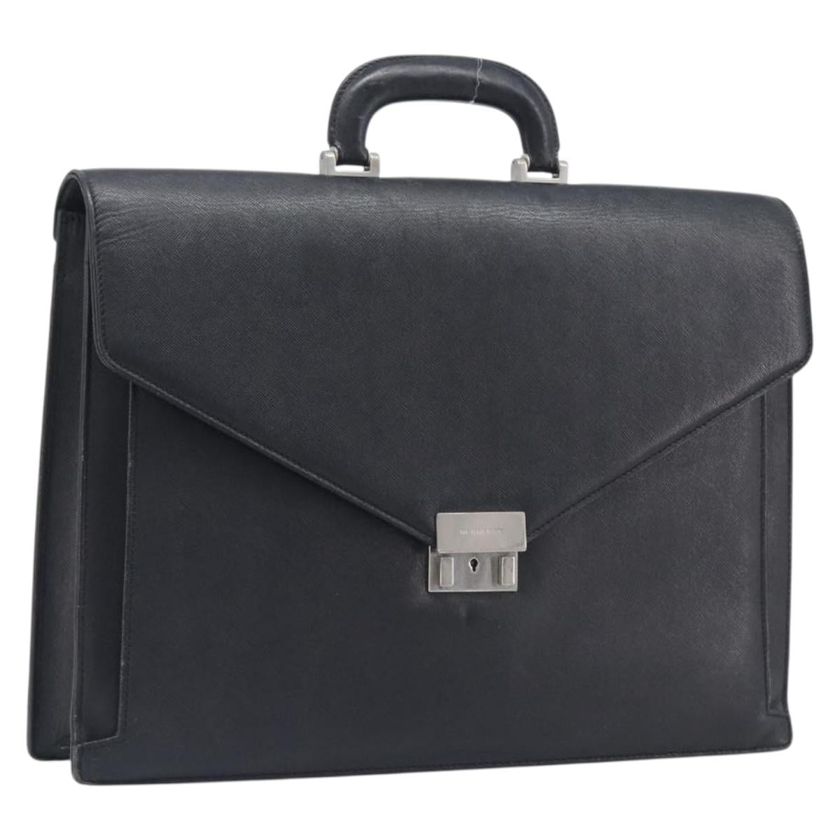 BURBERRY Business Bag Leather Black Silver Auth BA16658