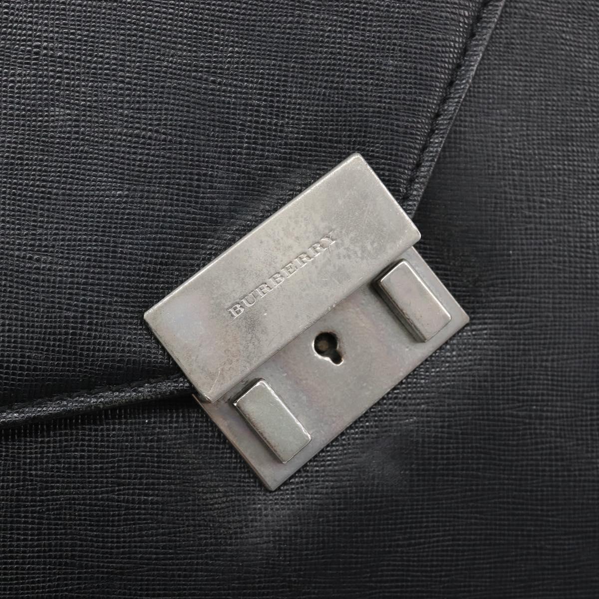 BURBERRY Business Bag Leather Black Silver Auth BA16658