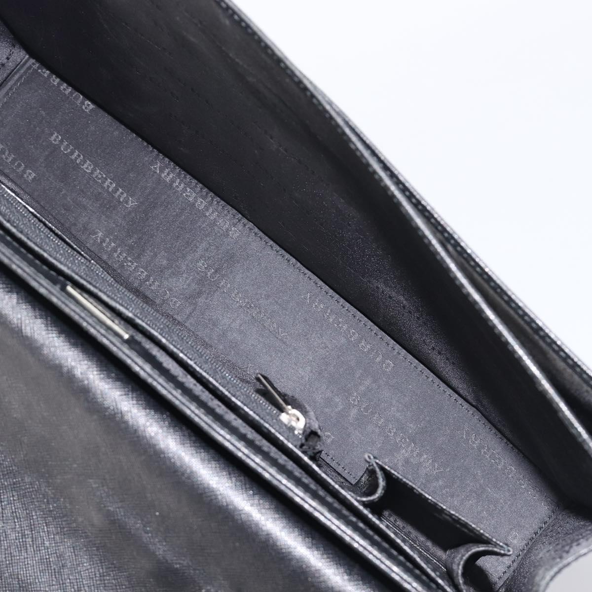BURBERRY Business Bag Leather Black Silver Auth BA16658
