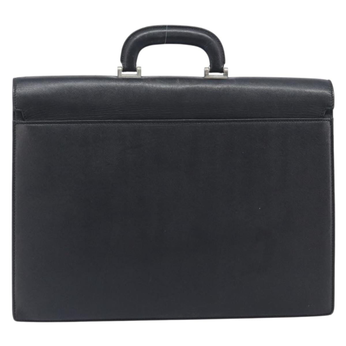 BURBERRY Business Bag Leather Black Silver Auth BA16658