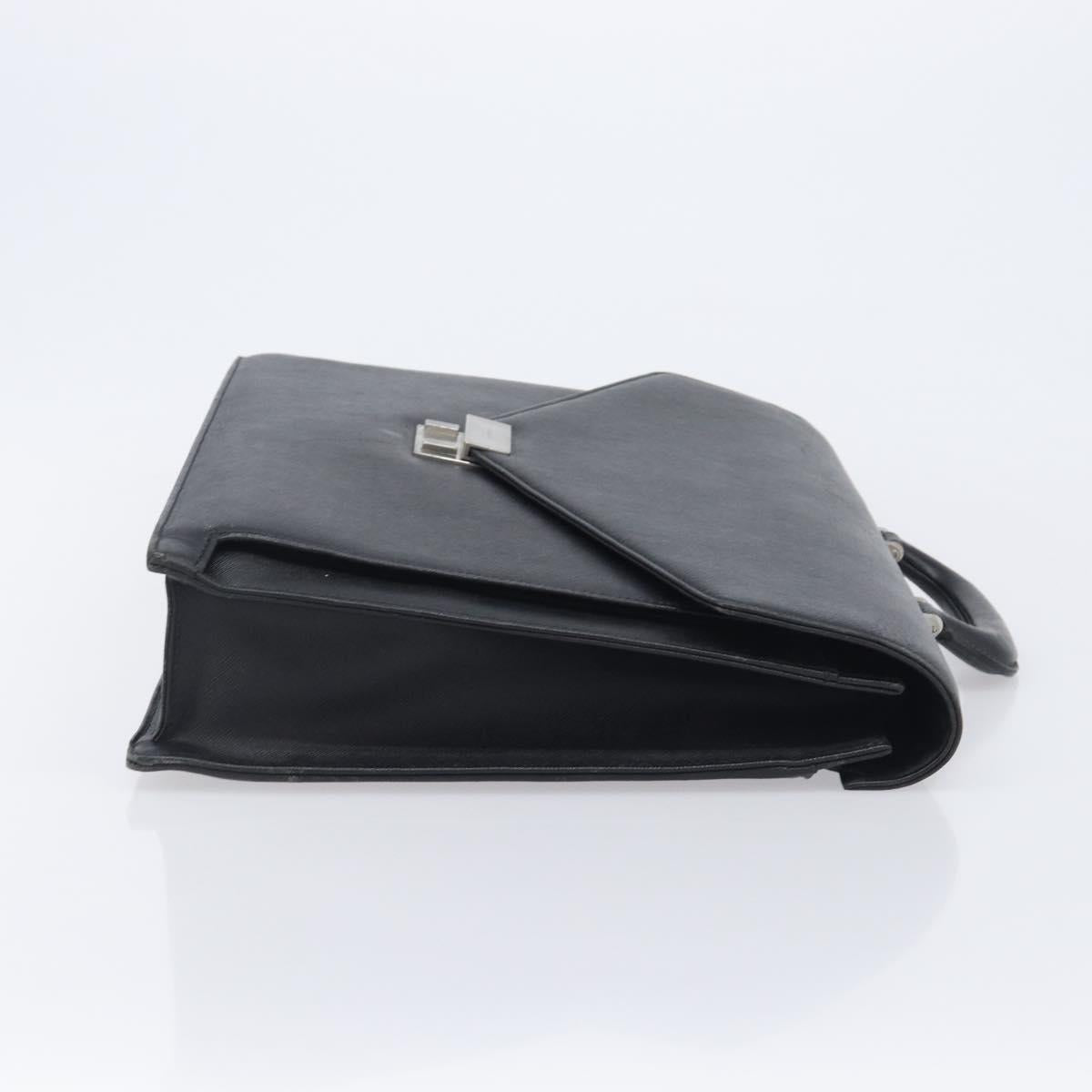 BURBERRY Business Bag Leather Black Silver Auth BA16658