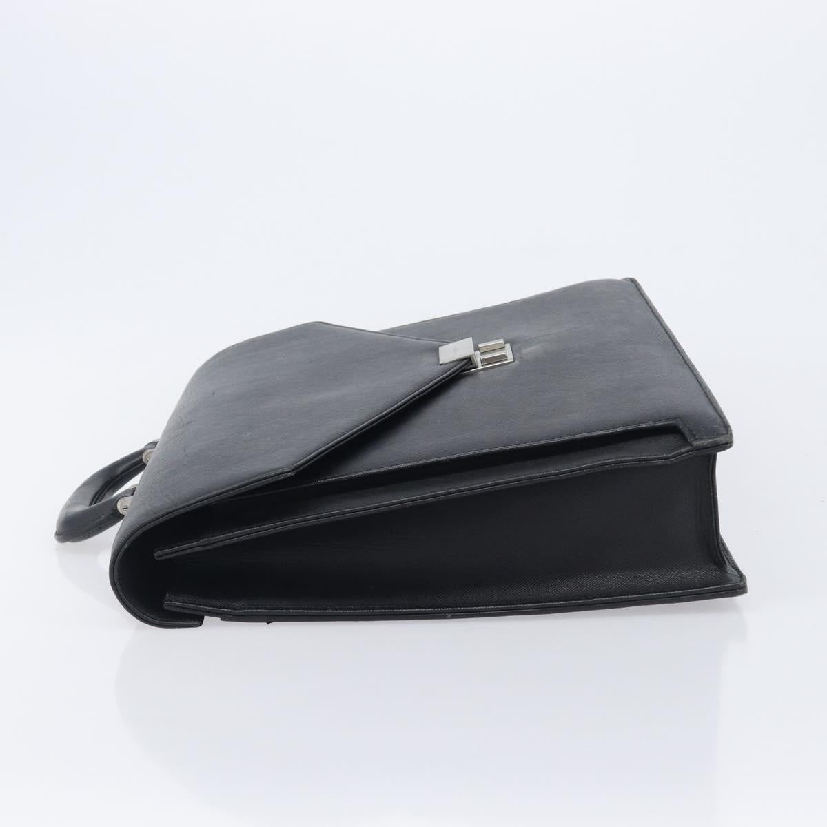 BURBERRY Business Bag Leather Black Silver Auth BA16658