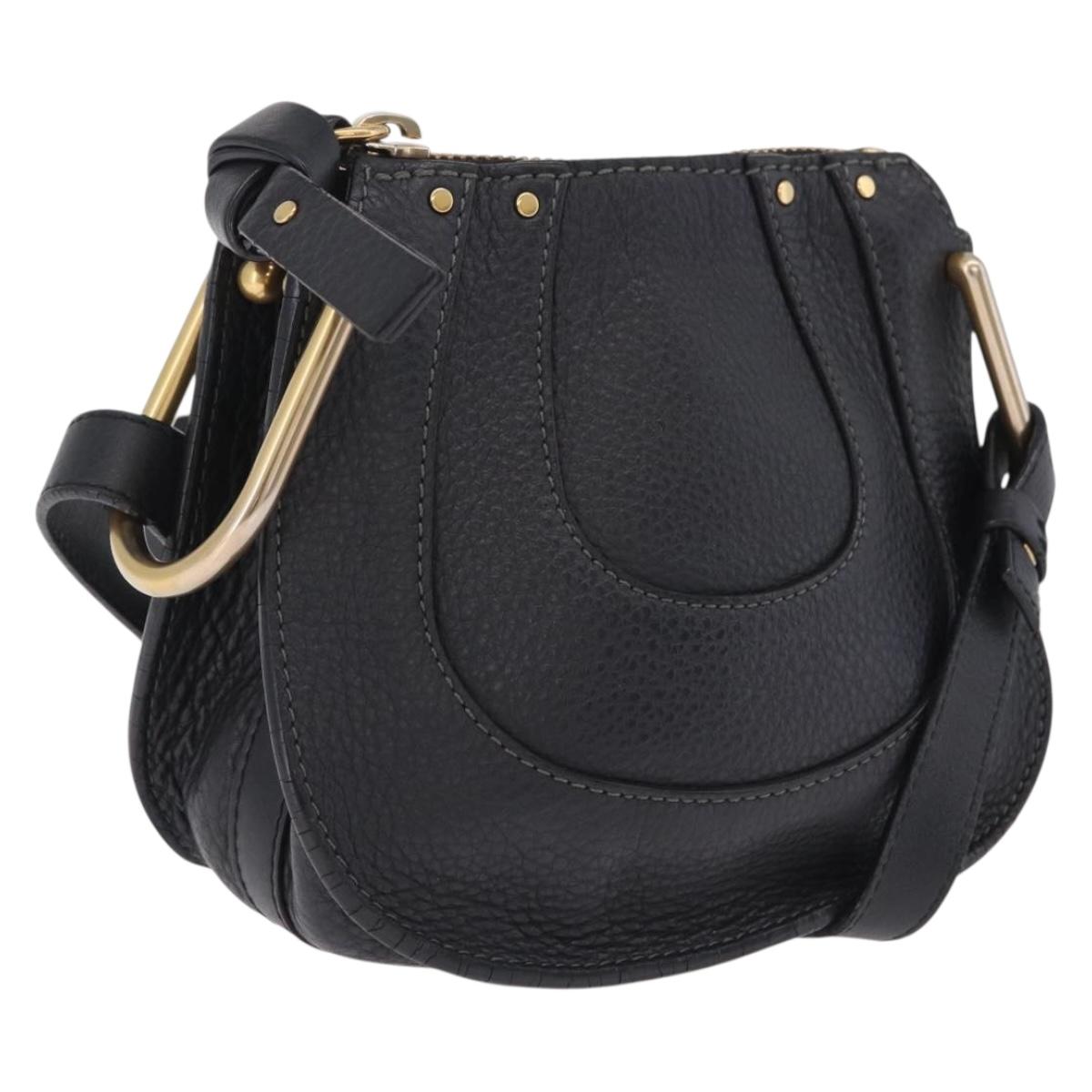 Chloe Hailey Shoulder Bag Leather Black Gold Auth BA16662A