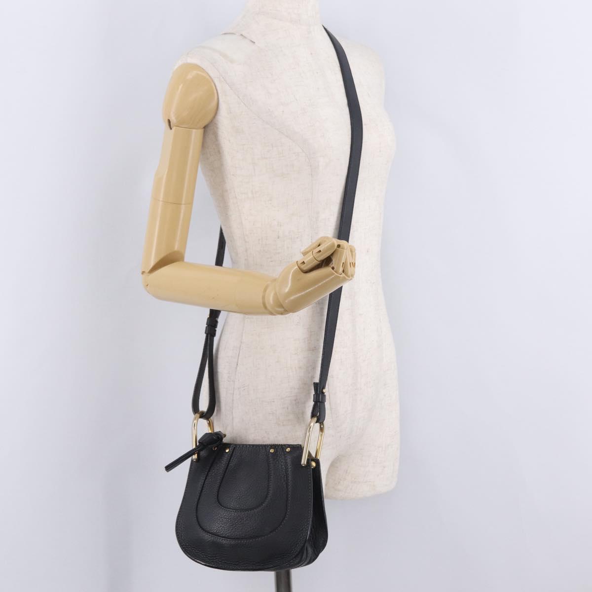 Chloe Hailey Shoulder Bag Leather Black Gold Auth BA16662A