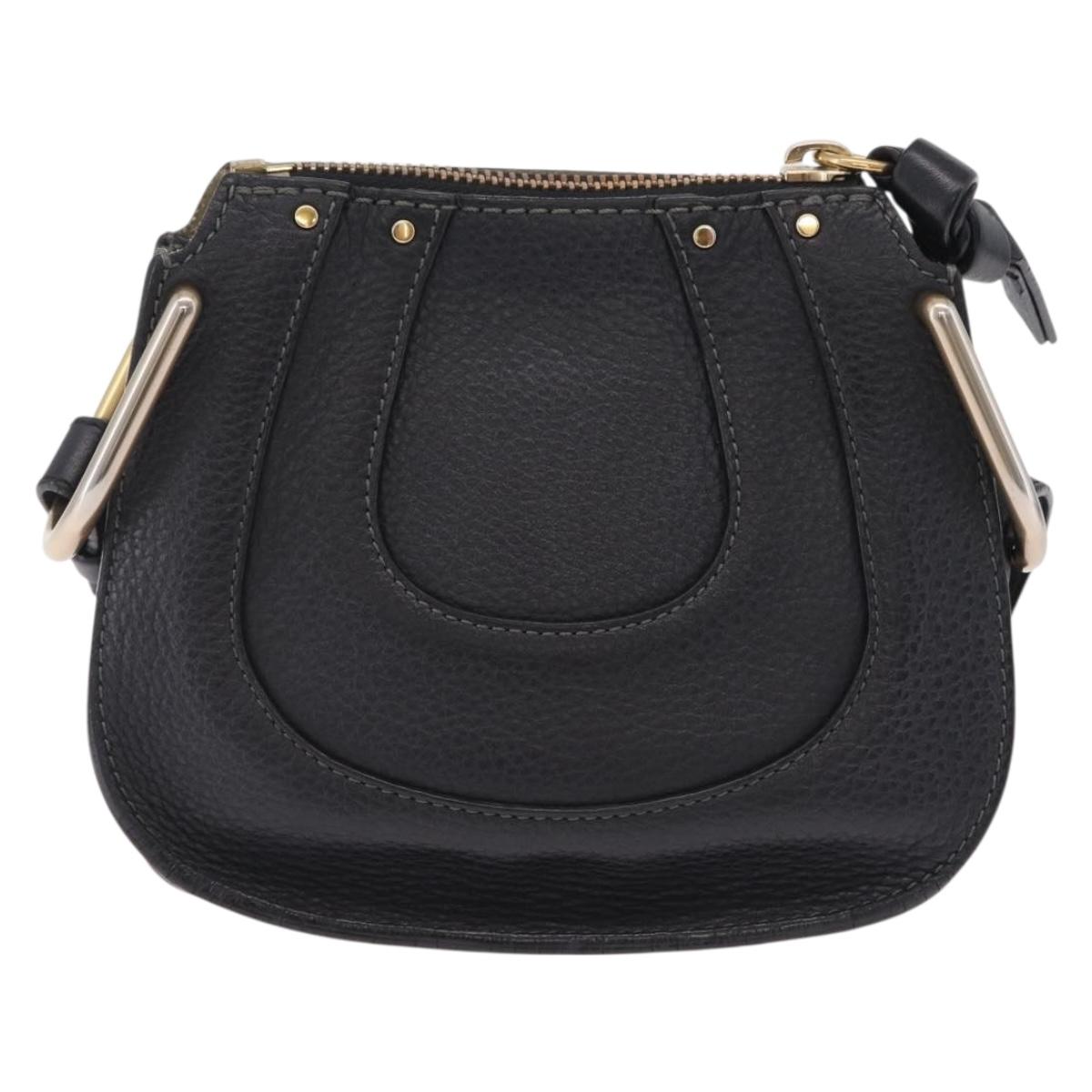 Chloe Hailey Shoulder Bag Leather Black Gold Auth BA16662A