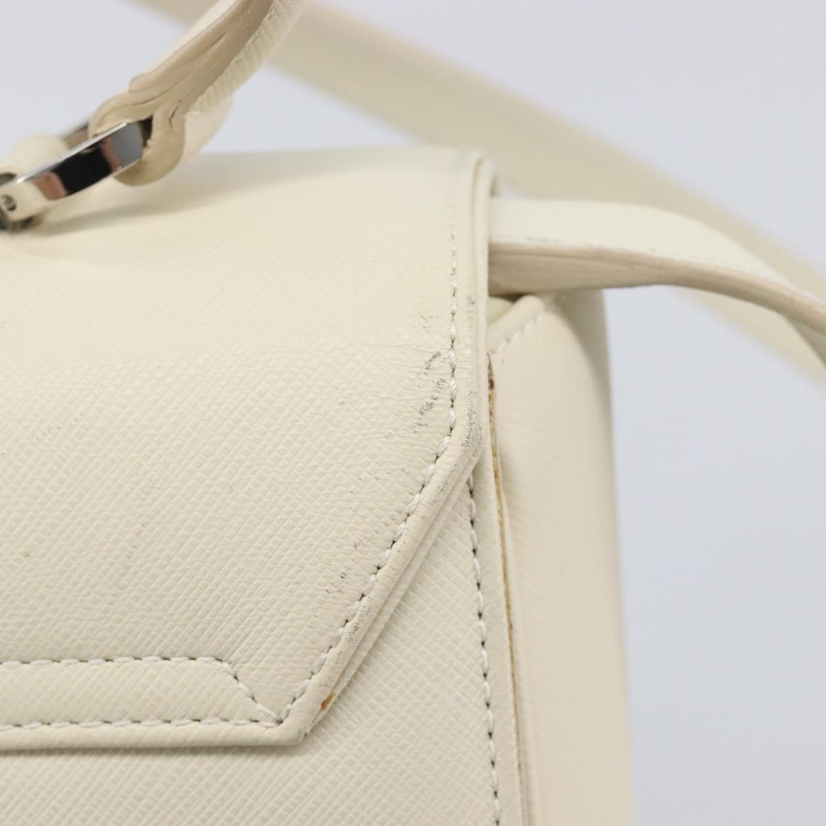 Salvatore Ferragamo Gancini Hand Bag Leather 2way White Silver Auth BA16665V
