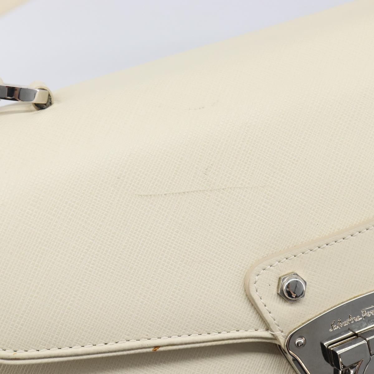 Salvatore Ferragamo Gancini Hand Bag Leather 2way White Silver Auth BA16665V