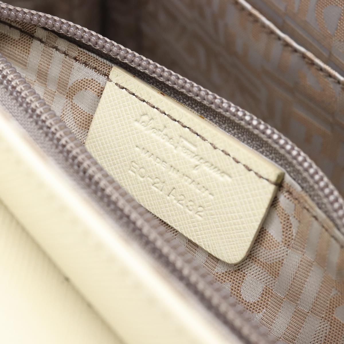 Salvatore Ferragamo Gancini Hand Bag Leather 2way White Silver Auth BA16665V